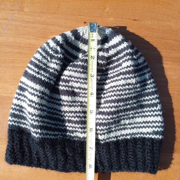 Mens Alpaca Wool Beanie Skully Hand Knit Hat Light Thin Faux Fair Isle Striped - Picture 8 of 9
